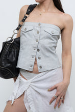 Load image into Gallery viewer, ZARA x Metallic Light Denim Strapless Top (M)