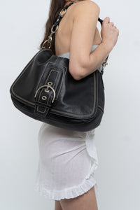 Vintage x COACH Black Leather Oversized Purse