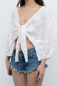 Vintage x BCBG White Floral Front Tie Bohemian Top (S, M)