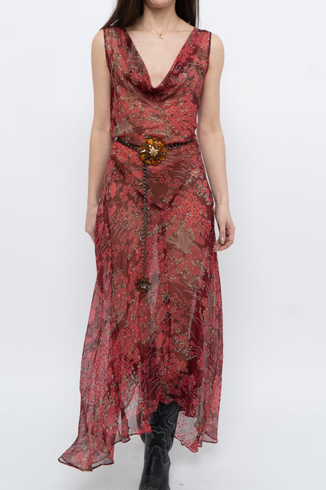Vintage x Magenta Silk Floral Maxi Dress (S)