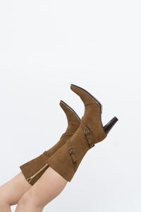 Vintage x Tan Faux Suede Belted Boots (7)