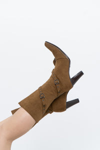Vintage x Tan Faux Suede Belted Boots (7)