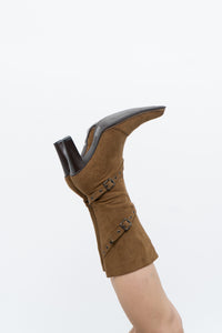 Vintage x Tan Faux Suede Belted Boots (7)