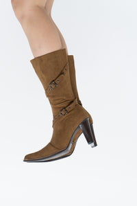 Vintage x Tan Faux Suede Belted Boots (7)