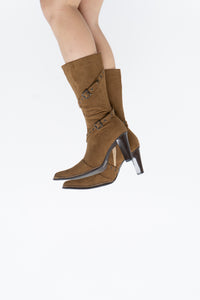 Vintage x Tan Faux Suede Belted Boots (7)