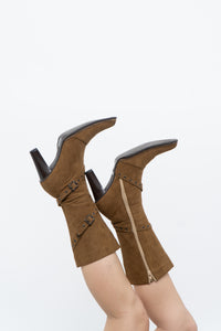 Vintage x Tan Faux Suede Belted Boots (7)