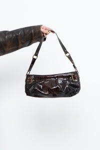 Vintage x Patent Croc Brown Purse