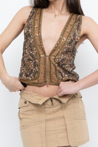 DOLLS POINT x Full Beaded Tan Vest (XS, S)