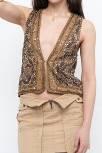 DOLLS POINT x Full Beaded Tan Vest (XS, S)