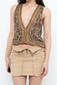 DOLLS POINT x Full Beaded Tan Vest (XS, S)