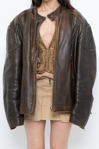 Vintage x LIMITED Distressed Brown Leather Biker Jacket (M-XL)