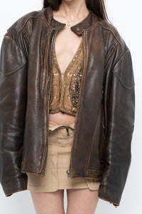 Vintage x LIMITED Distressed Brown Leather Biker Jacket (M-XL)