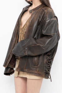 Vintage x LIMITED Distressed Brown Leather Biker Jacket (M-XL)