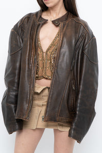 Vintage x LIMITED Distressed Brown Leather Biker Jacket (M-XL)