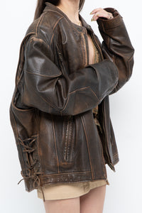 Vintage x LIMITED Distressed Brown Leather Biker Jacket (M-XL)