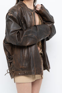 Vintage x LIMITED Distressed Brown Leather Biker Jacket (M-XL)