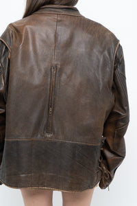 Vintage x LIMITED Distressed Brown Leather Biker Jacket (M-XL)