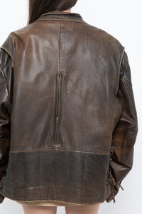 Vintage x LIMITED Distressed Brown Leather Biker Jacket (M-XL)