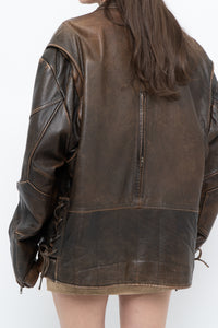 Vintage x LIMITED Distressed Brown Leather Biker Jacket (M-XL)