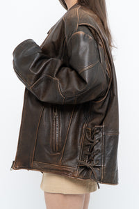 Vintage x LIMITED Distressed Brown Leather Biker Jacket (M-XL)