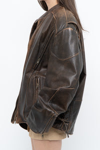Vintage x LIMITED Distressed Brown Leather Biker Jacket (M-XL)