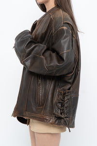 Vintage x LIMITED Distressed Brown Leather Biker Jacket (M-XL)
