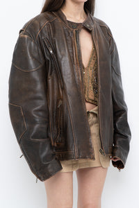 Vintage x LIMITED Distressed Brown Leather Biker Jacket (M-XL)