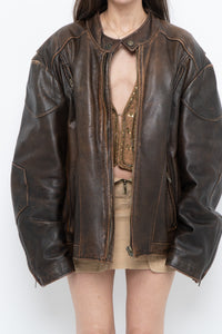 Vintage x LIMITED Distressed Brown Leather Biker Jacket (M-XL)