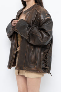 Vintage x LIMITED Distressed Brown Leather Biker Jacket (M-XL)
