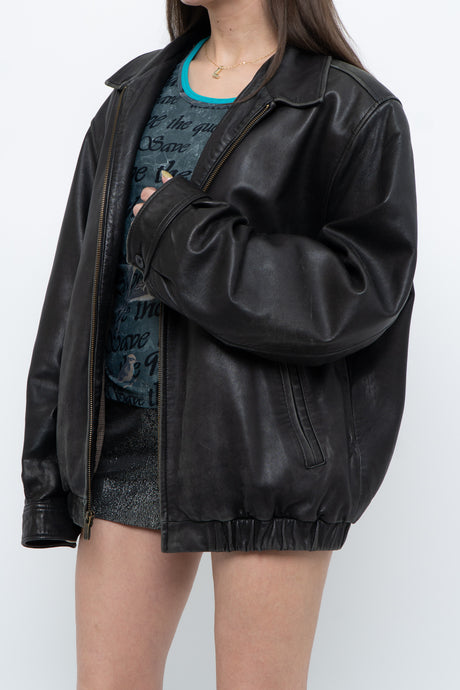 Vintage x CHAPS Faded Black Leather Bomber (S, M)