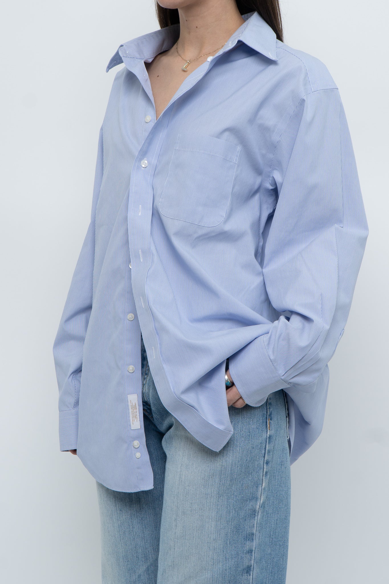 Vintage x ROUNDTREE & YORKE Blue Fine-striped Buttonup (M, L)