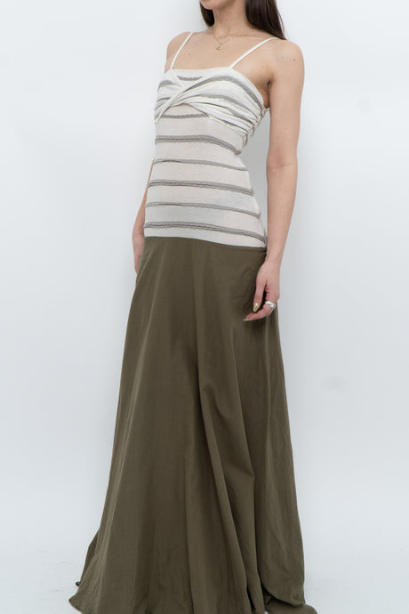 WAGGON PARIS x Made in Turkey x Striped Oatmeal, Olive Drop-waist Dress (XS)