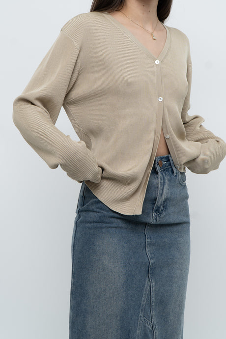 Vintage x Beige Ribbed Knit Cardigan (S-L)