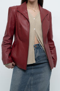 Vintage x Burgundy Leather Fitted Jacket (XS, S)