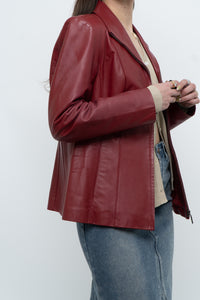 Vintage x Burgundy Leather Fitted Jacket (XS, S)