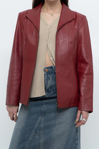Vintage x Burgundy Leather Fitted Jacket (XS, S)