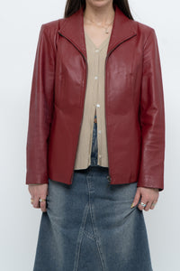 Vintage x Burgundy Leather Fitted Jacket (XS, S)