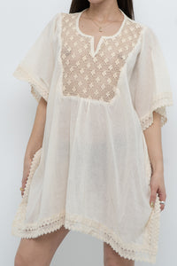 Vintage x Beige Embroidered Flowy Dress (XS-M)
