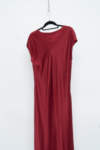 Vintage x Red Pure Silk Floor Length Dress (L)