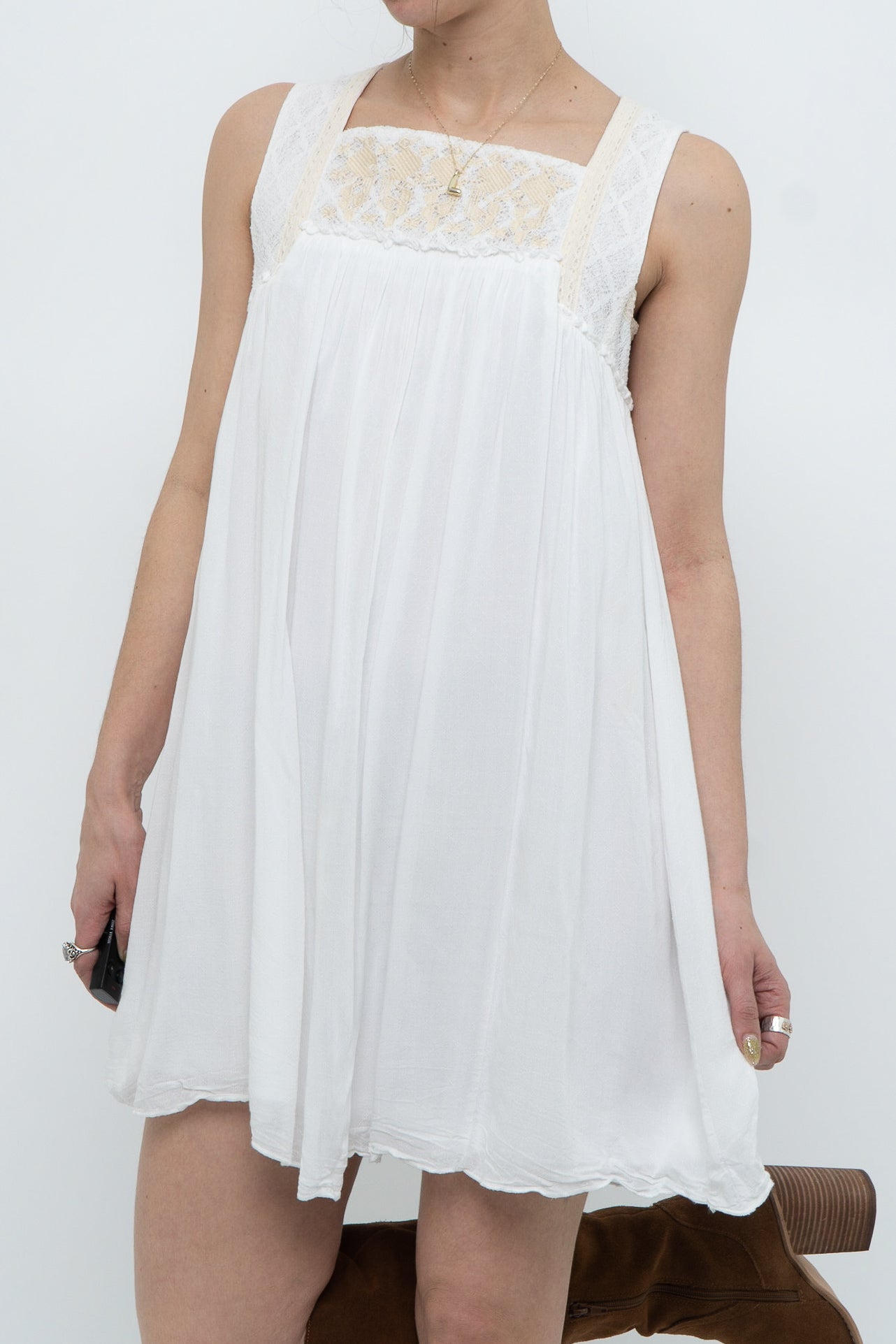 Modern x HAZEL Cotton-blend Embroidered Cream Dress (XS, S)