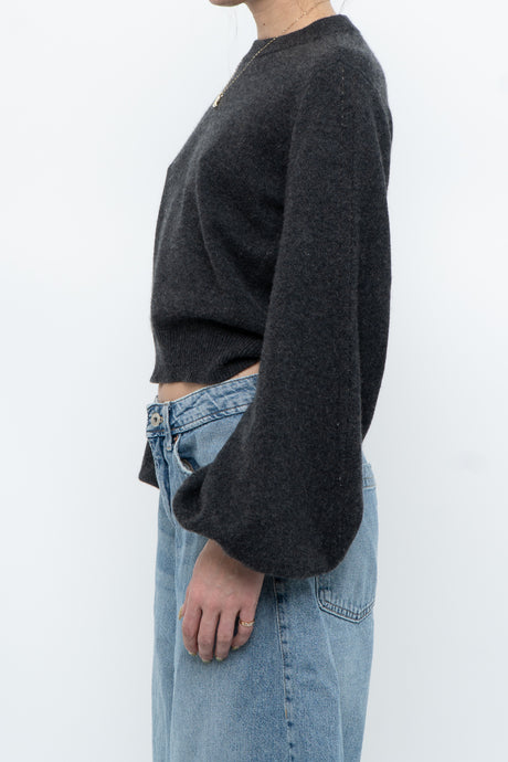 FRAME x Charcoal Cashmere Puff-sleeve Cropped Sweater (XS-M)