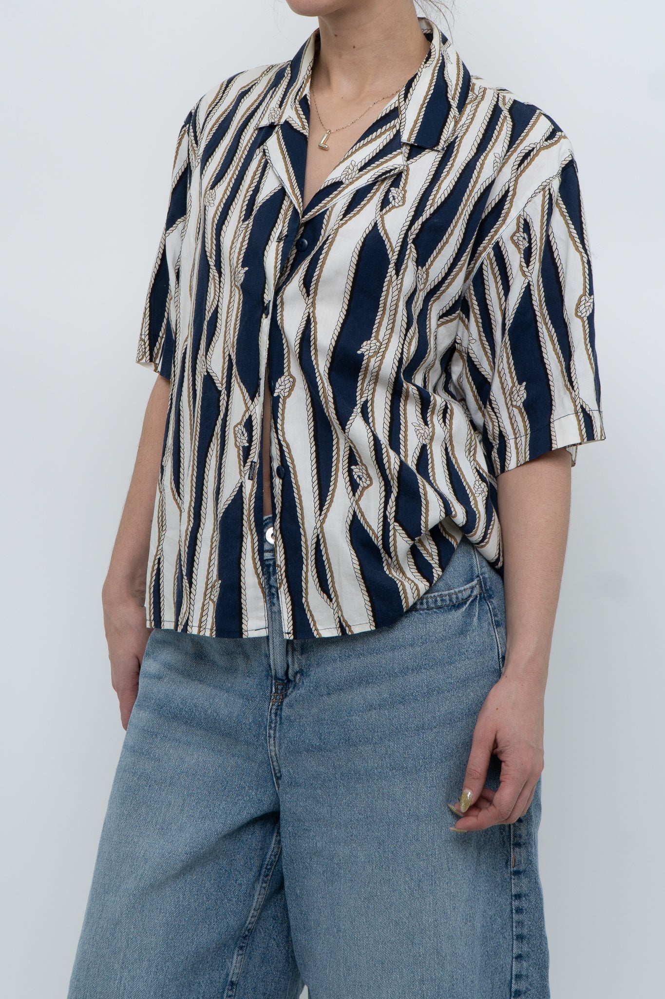 Vintage x Nautical Patterned Short Sleeve Cotton-blend Buttonup (XS-L)