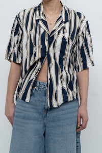 Vintage x Nautical Patterned Short Sleeve Cotton-blend Buttonup (XS-L)