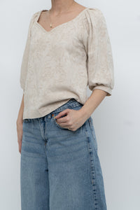 ALLISON WONDERLAND x Made in Canada x Beige Embroidered Top (XS, S)