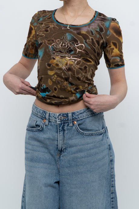 Vintage x LUISA CERANO Mesh Sequin Patterned Short Sleeve (S)