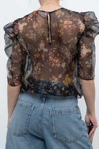 CINQ A SEPT x Sheer Floral Blouse (XS, S)