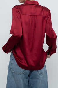Vintage x LILYSILK Burgundy Silk Blouse (XS-M)