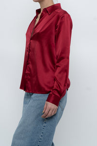 Vintage x LILYSILK Burgundy Silk Blouse (XS-M)