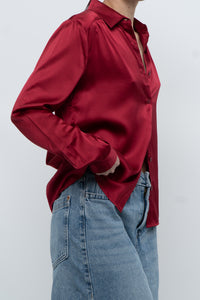 Vintage x LILYSILK Burgundy Silk Blouse (XS-M)
