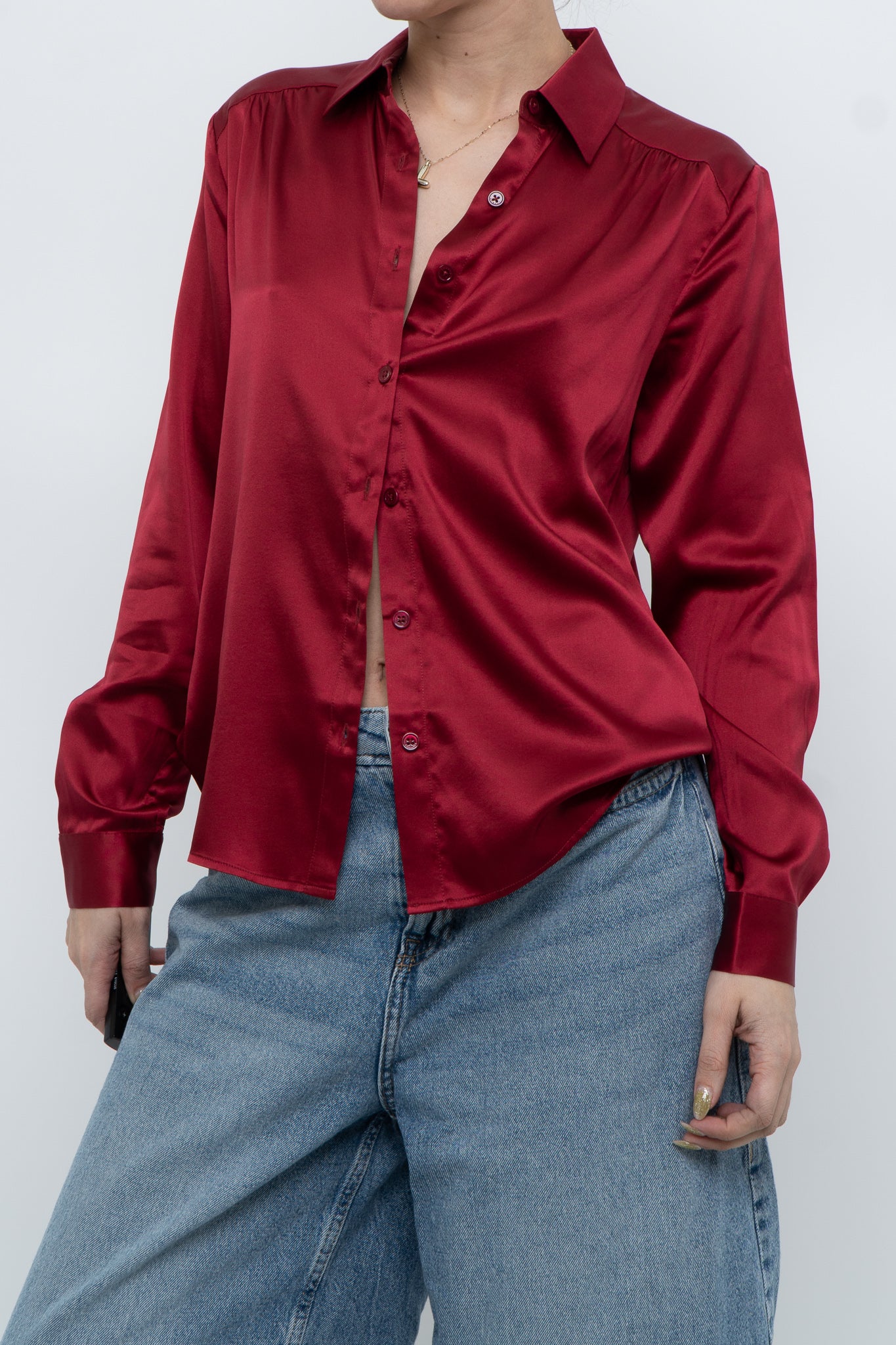 Vintage x LILYSILK Burgundy Silk Blouse (XS-M)